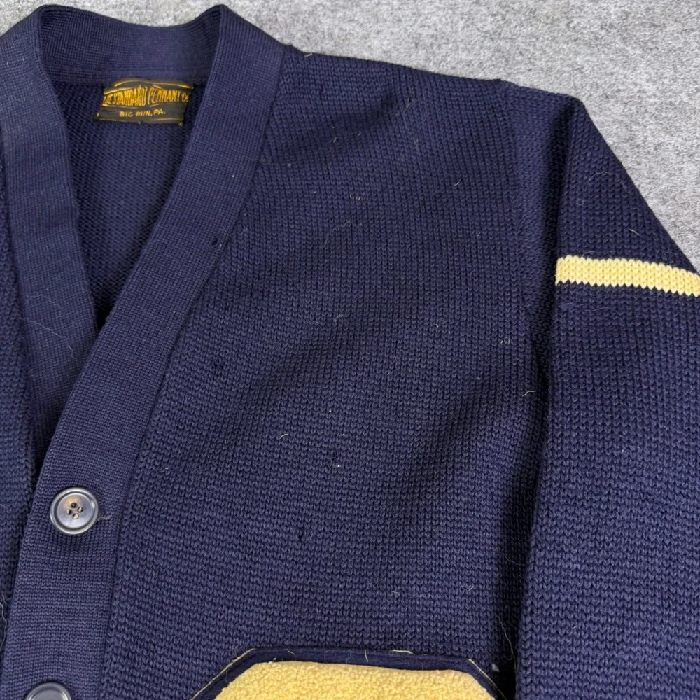 Vintage Standard Pennant Co Letterman Cardigan Navy Blue NC Patch Sweater